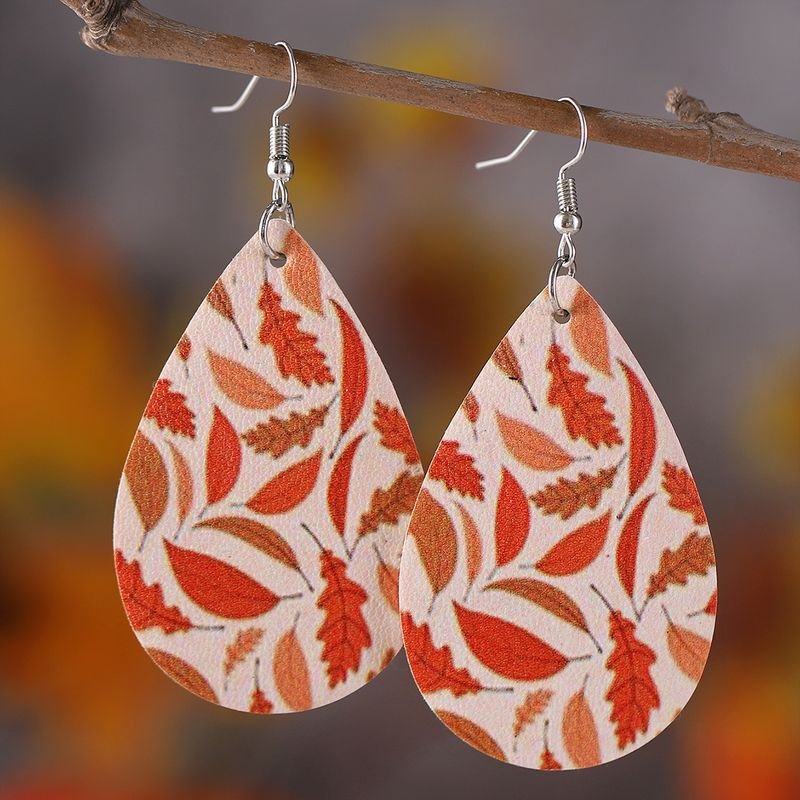 Autumn Thanksgiving Maple Leaf Pendant Pu Leather Earrings