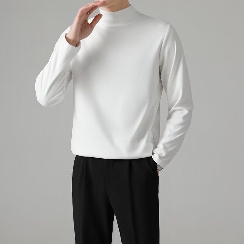 Men Basic Casual Solid Color Plus Size Long Sleeve Turtle Neck T-Shirt