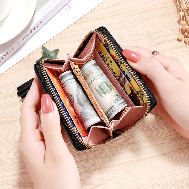 Women Fashion Casual Heart Pattern PU Zipper Wallets