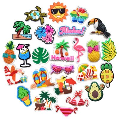 Cartoon Cute Floral Coconut Tree Summer Series PVC Soft Rubber Hole Shoes DIY Accessories Shoe Buckle