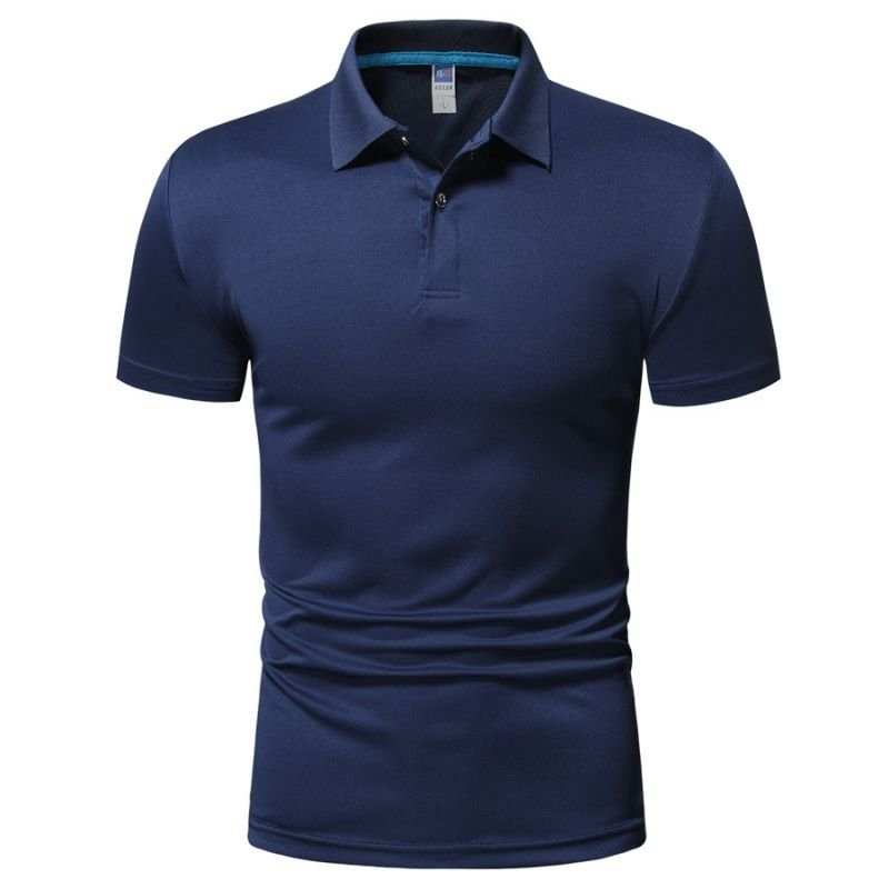 Men Casual Solid Color Lapel Short Sleeve Polo Shirt