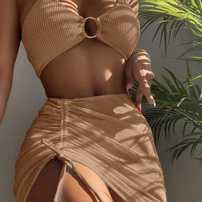 Bikini Skirt Swimsuit Women Halter String 3 Pieces Set