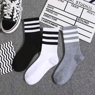 Simple Neutral Fashion Stripe Three Bar Sports Socks 5 Pairs-Bag