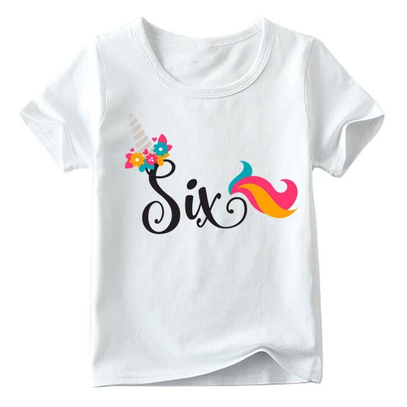 Kids Cute Cartoon Unicorn Number Pattern Round Neck Short Sleeve Birthday Loose T-shirt