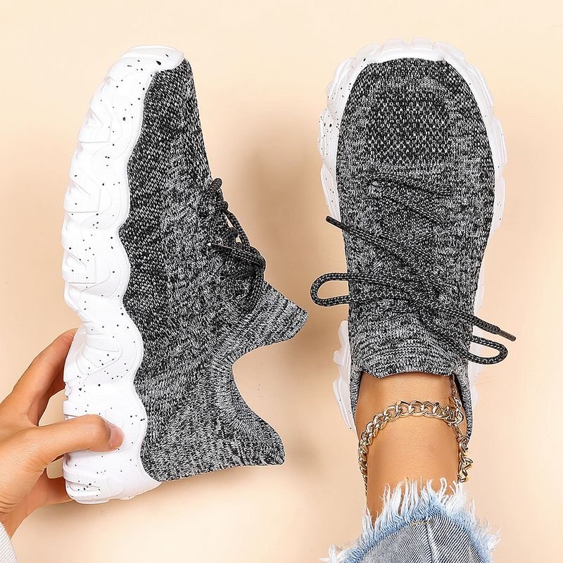 Women Casual Plus Size Flying Woven Breathable Lace-Up Sneaker