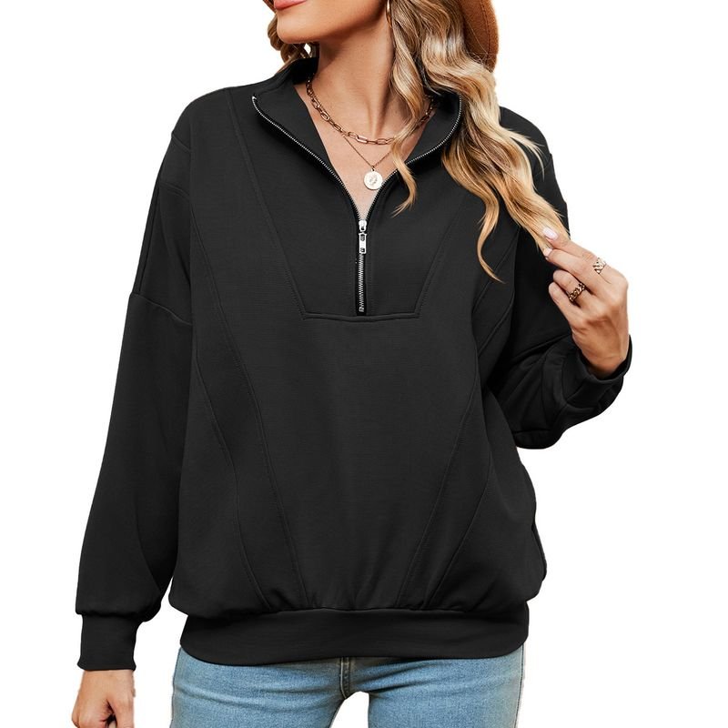 Autumn Winter Women Casual Solid Color Zipper Long Sleeve Blank Sweatshirt