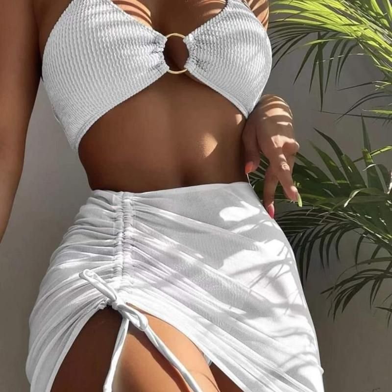 Bikini Skirt Swimsuit Women Halter String 3 Pieces Set