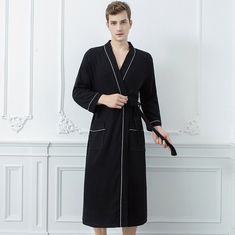 Couples Spring Autumn Fashion Casual Home Solid Color Waffle V Neck Long Sleeve Robes Sleepwear