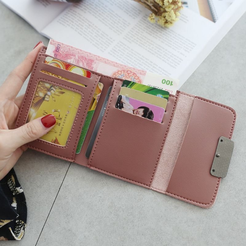 Women Fashion Stitching Contrast Color Retro Wallet