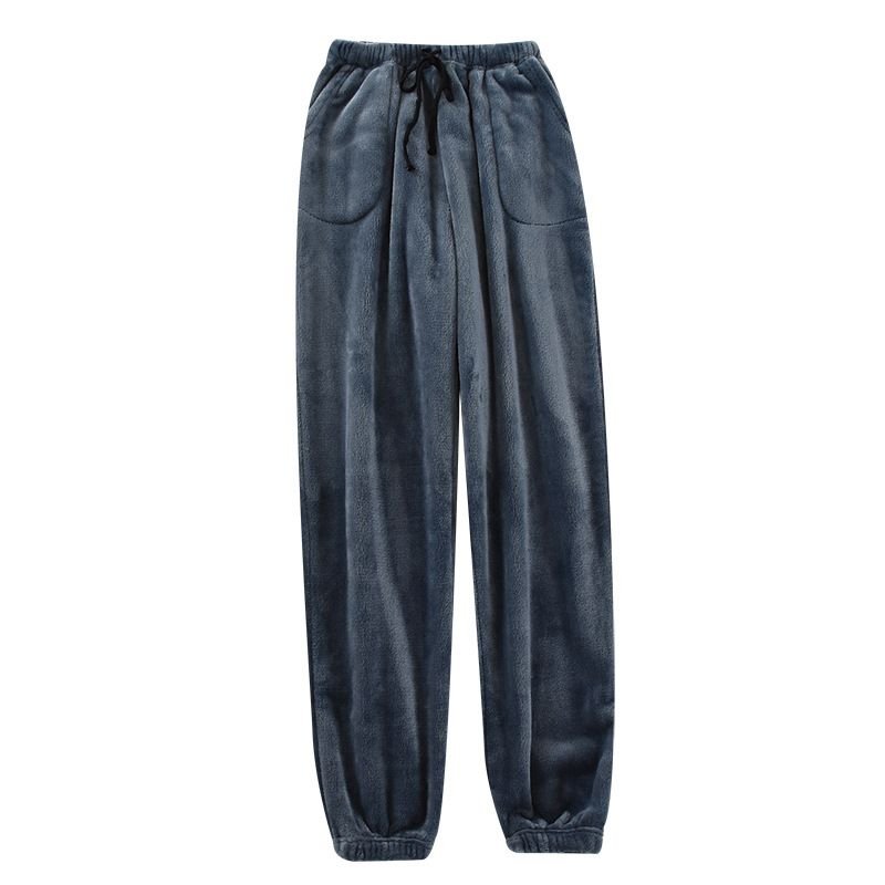 Men Autumn Winter Casual House Pajamas Solid Color Flannel Trousers