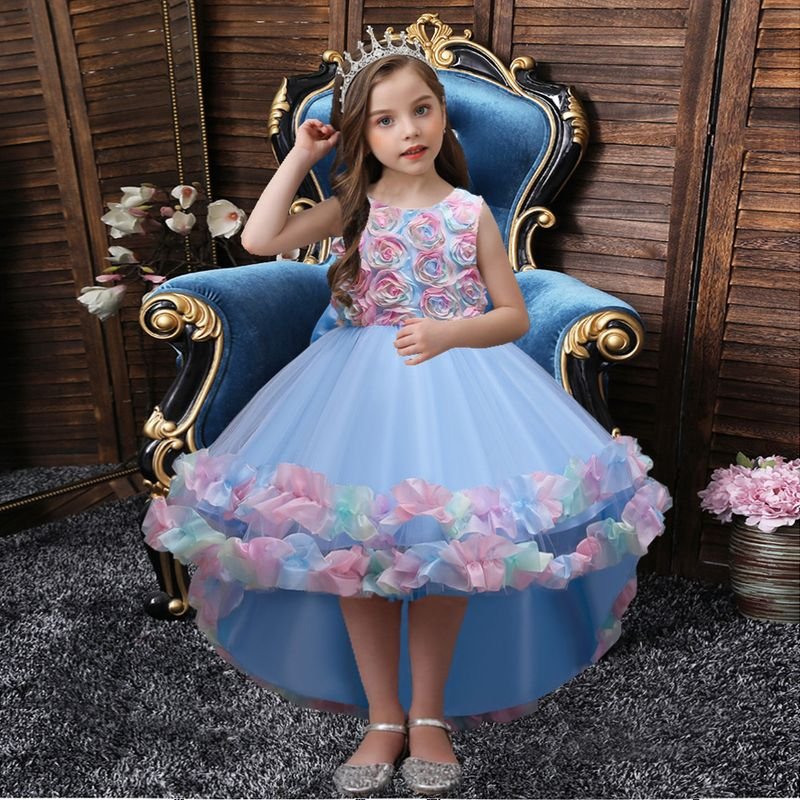 Kids Toddler Girls Fashion Flower Gradient Color Mesh Sleeveless Party Tutu Dress