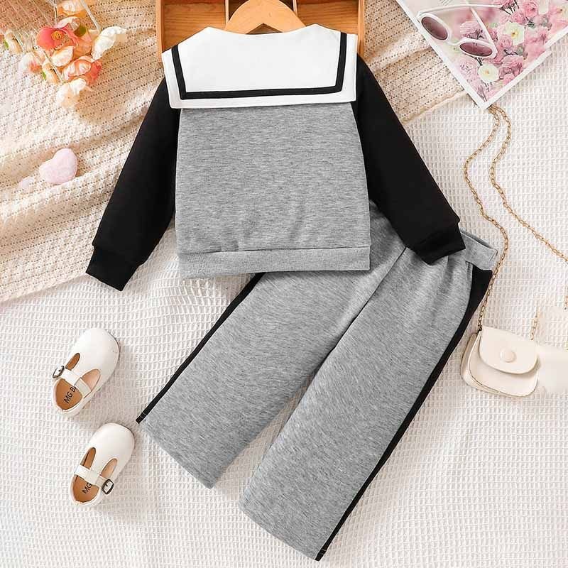 Kids Toddler Girls Casual Cute Bow Long Sleeve Peter Pan Collar Sweatshirts Trousers Sets