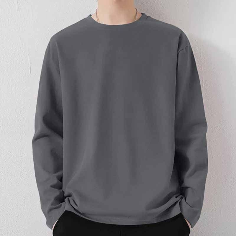 Men Fashion Casual Basic Solid Color Plus Size Long Sleeve Round Neck T-Shirt