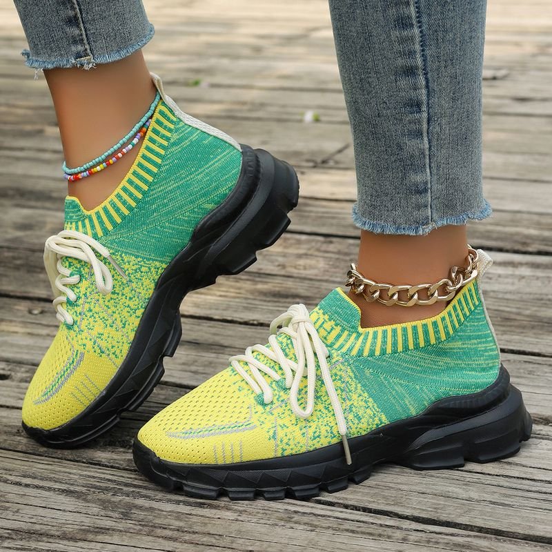 Women Fashion Casual Plus Size Mesh Flying Woven Breathable Lace-Up Sneaker