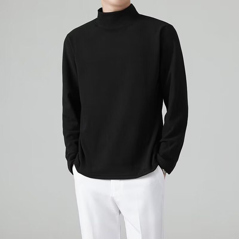 Men Basic Casual Solid Color Plus Size Long Sleeve Turtle Neck T-Shirt