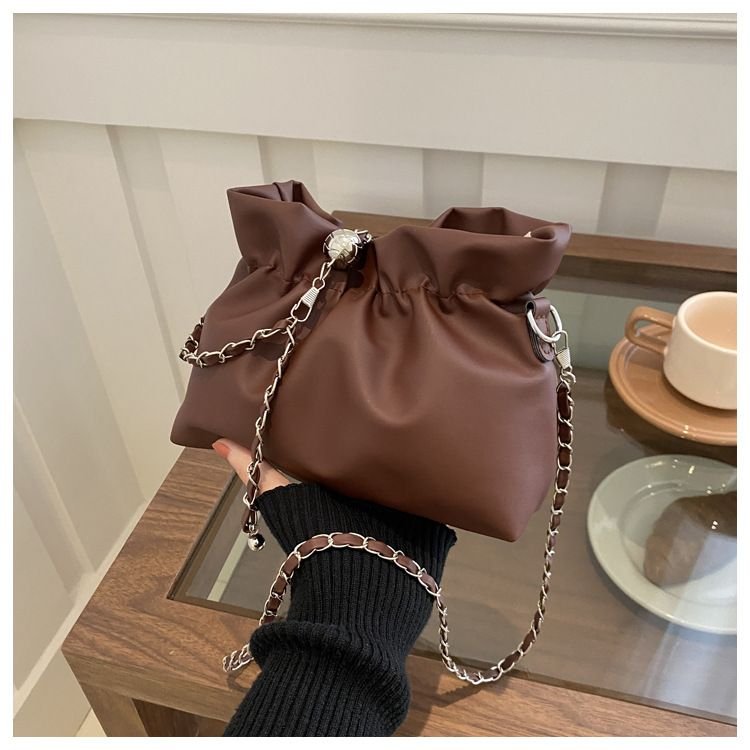 Women Fashion Solid Color Drawstring Bucket Shoulder Bag