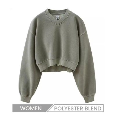 Autumn And Winter Vintage Washed Fleece-Lined V-Neck Sweatshirt Women Top Custom