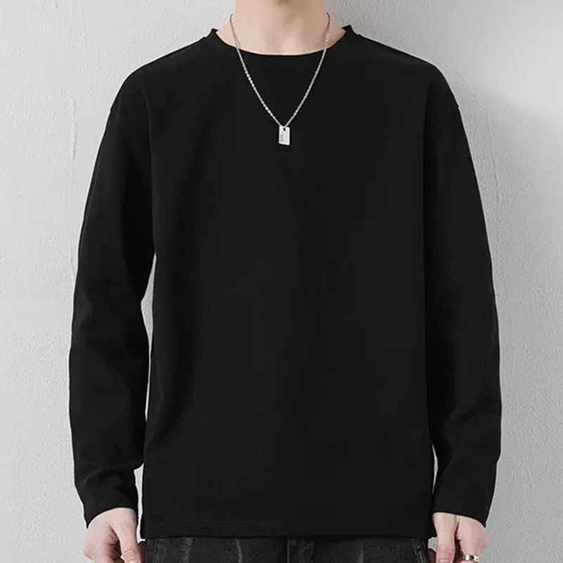 Men Fashion Casual Basic Solid Color Plus Size Long Sleeve Round Neck T-Shirt