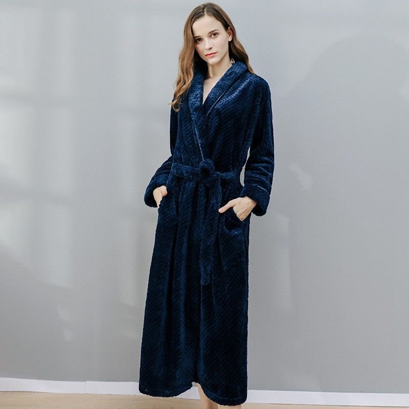 Couples Winter Fashion Casual Home Solid Color Flannel Lapel Long Sleeve Robes Sleepwear