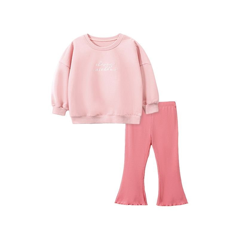 Kids Toddler Big Girls Autumn Winter Fashion Casual Simple Solid Color Letter Sweater Flare Trousers Set