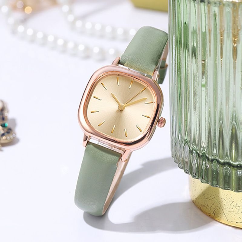 Women Fashion Simple Square PU Quartz Watch