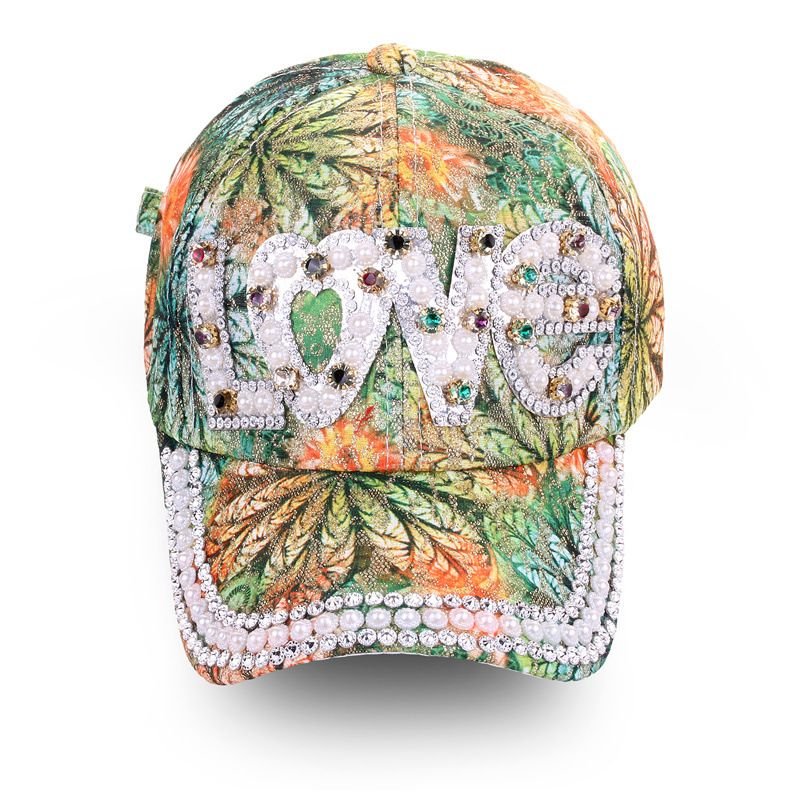 Women Fashion Multicolor Print LOVE Letter Rhinestone Shade Cap