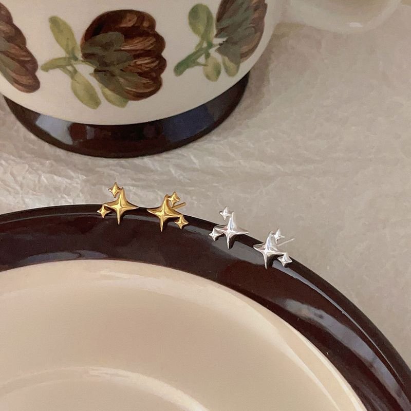 Women Fashion Simple Sterling Silver Star Stud Earrings