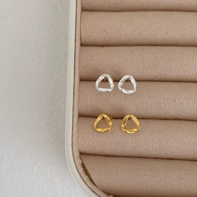 Women Simple Sterling Silver Geometric Hollow Earrings