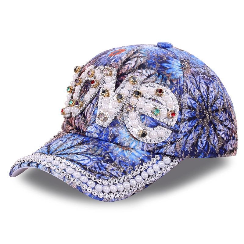 Women Fashion Multicolor Print LOVE Letter Rhinestone Shade Cap