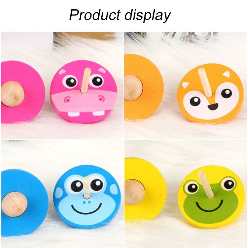 Kids Mini Colored Cartoon Wooden Gyro Relief Stress Toy