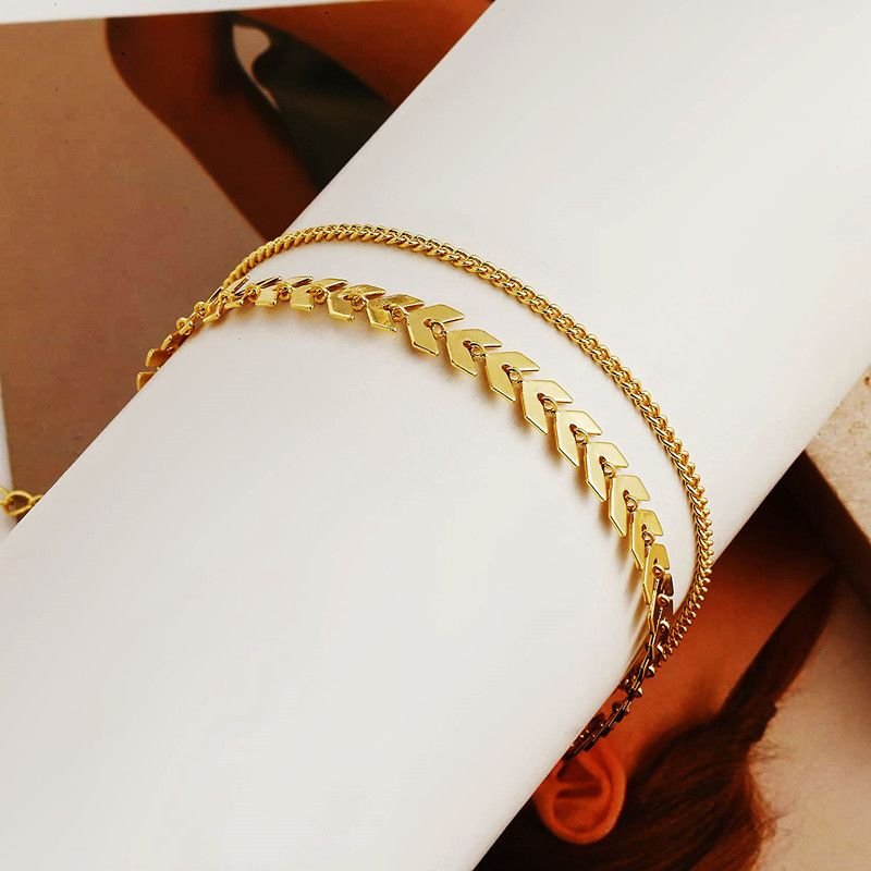 Women Fashion Bohemian Double Alloy Fishbone Anklet