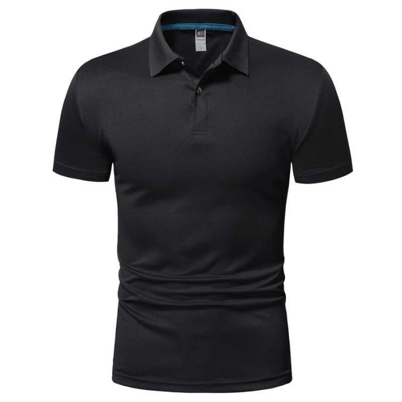 Men Casual Solid Color Lapel Short Sleeve Polo Shirt