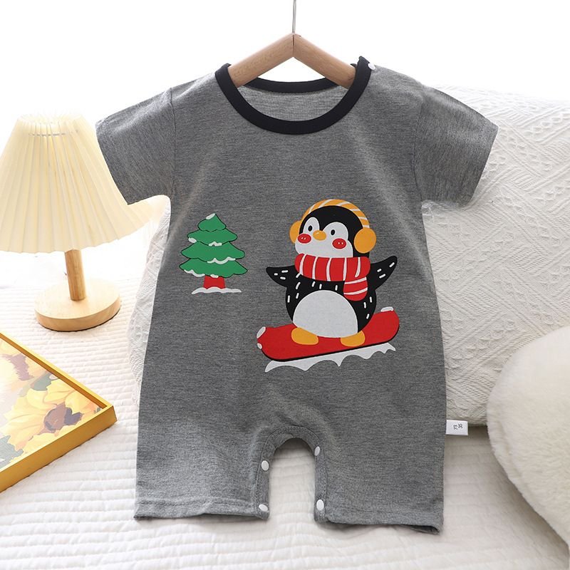 Kids Baby Boys Girls Casual Cute Cartoon Print Short Sleeve Romper