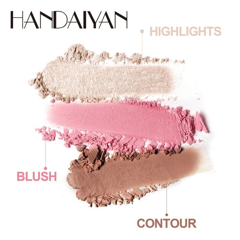 Handaiyan Women Simple Long-Lasting Natural High-Gloss Blush Eye Shadow Brightening Fit Plate Three-In-One Makeup