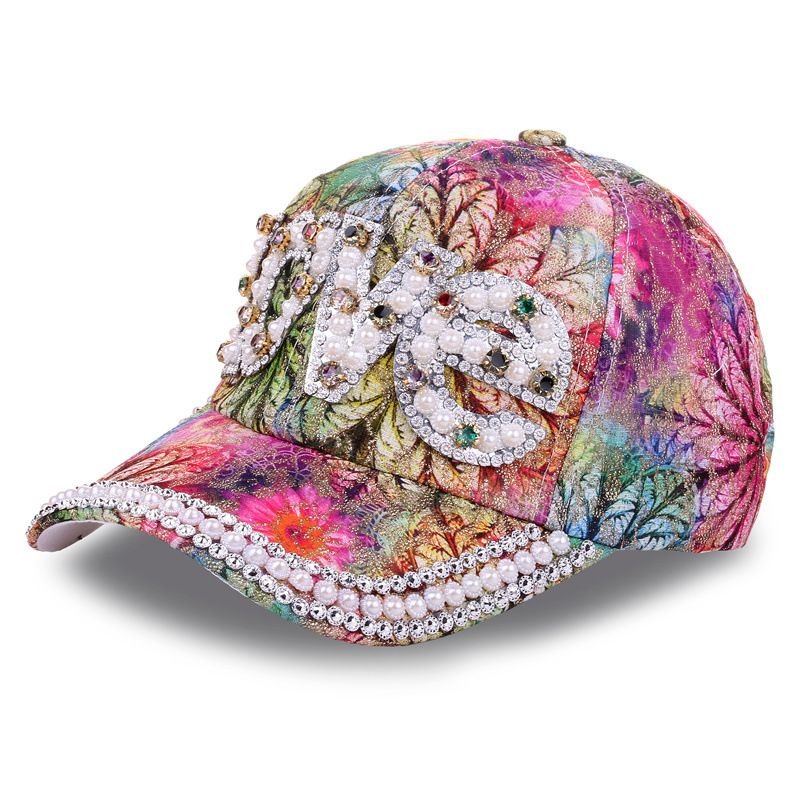 Women Fashion Multicolor Print LOVE Letter Rhinestone Shade Cap