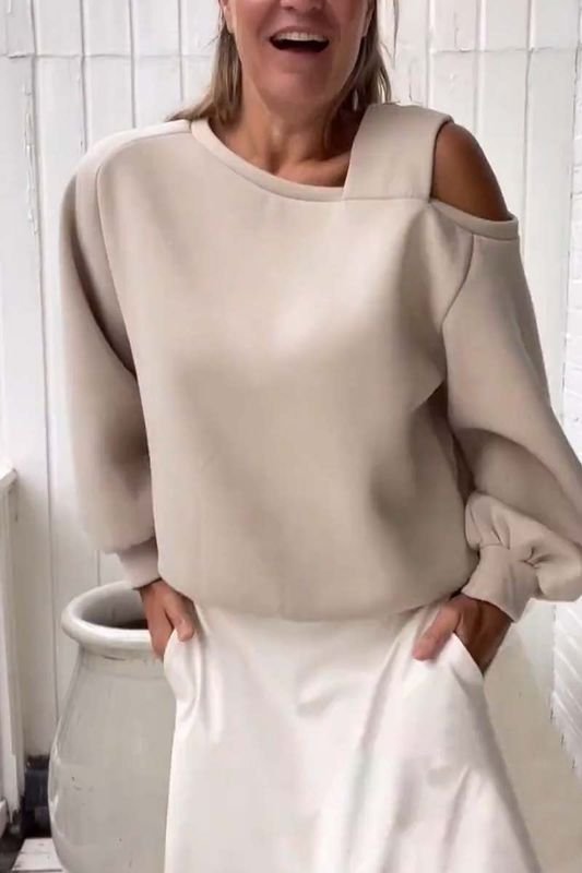 Autumn Winter Women Fashion Solid Color Shoulder Loose Long Sleeve Sweatshirt