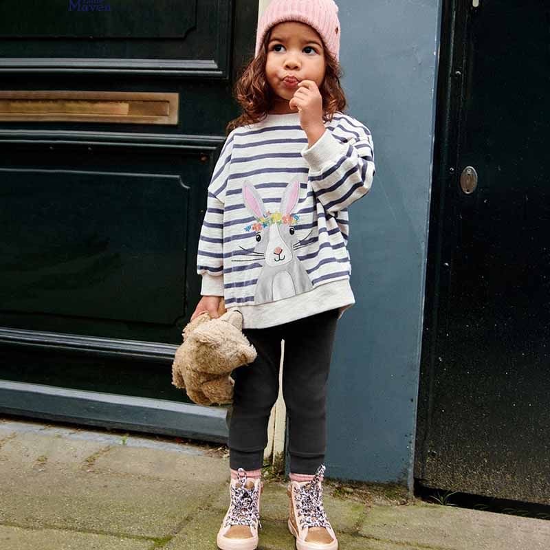 Kids Toddler Girls Casual Cute Cartoon Rabbit Stripe Long Sleeve Sweatshirts Pants Sets