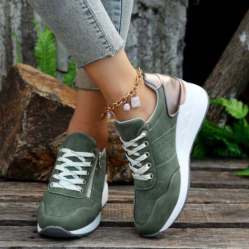 Women Casual Plus Size Round Toe Lace-Up Wedge Heel Sneaker