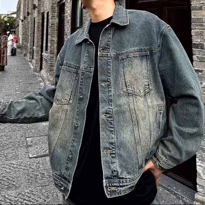 Men Spring Autumn Fashion Casual Versatile Plus Size Long Sleeve Lapel Denim Jacket